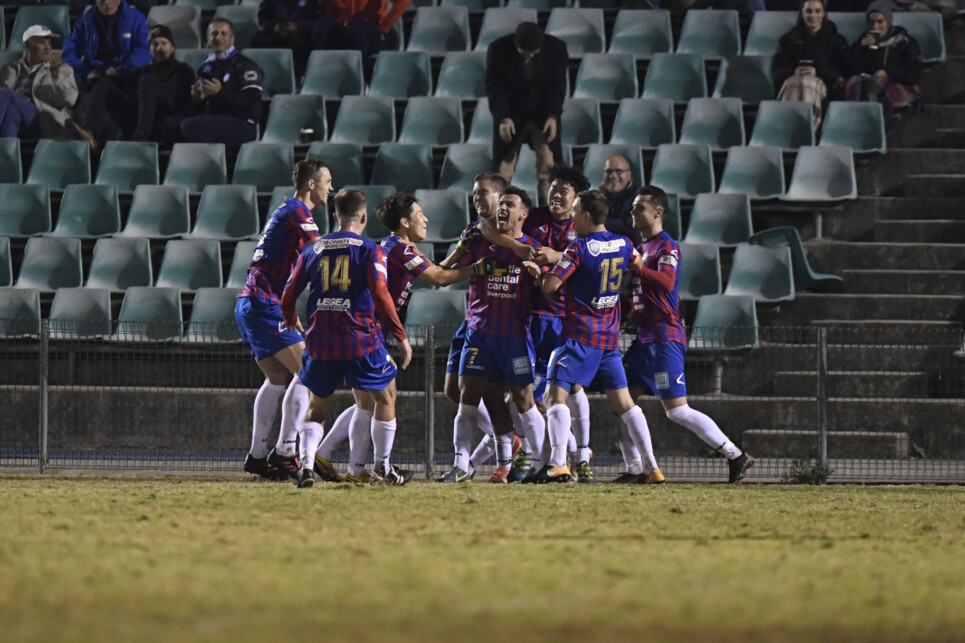 NPL NSW Men’s Round 12 match between Bonnyrigg White Eagles FC and Sydney Olympic FC at Bonnyrigg Sports Club on May 26th,2018. (Photos by Nigel Owen). Bonnyrigg won 1-0.