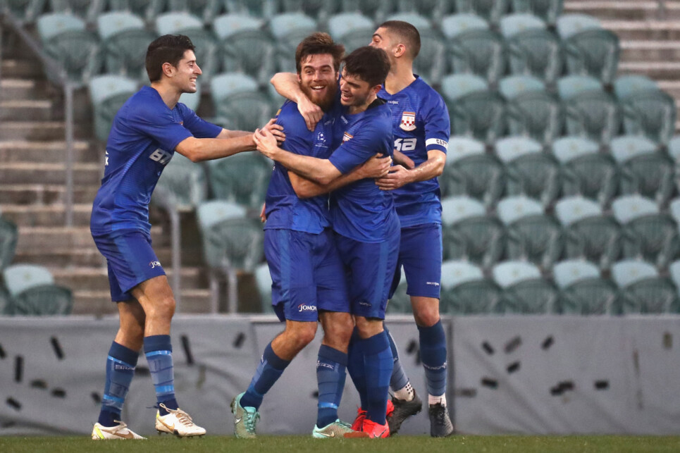 WOLLONGONG, AUSTRALIA - AUGUST 24:  Match action during the National Premier Leagues NSW Mens Preliminary Final between the Wollongong Wolves FC and Sydney United 58 at WIN Stadium on August 24, 2019 in Wollongong, Australia. #NPLNSW @NPLNSW #NPLNSW @wollongongwolves @SydneyUnited58FC  (Photo by Jeremy Ng/www.jeremyngphotos.com for Football NSW)